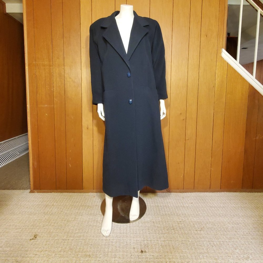 Ivy Koral Vintage Navy Blue Wool Trench Coat Women's Size Large